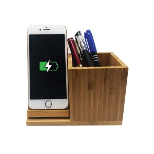Bamboo Pen Holder with Wireless Charging JU-WDS2-BM