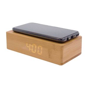 Eco-Friendly Bamboo Wireless Charger with Digital Clock