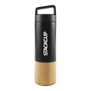 Black Stainless Steel Flask with Bamboo