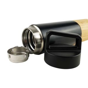Black Stainless Steel Flask with Bamboo