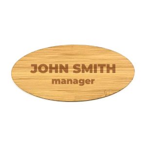 Engraved Oval Bamboo Name Badges NBB-09