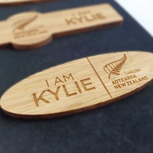 Engraved Oval Bamboo Name Badges NBB-10