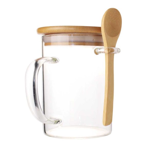 Glass Mug with Bamboo Lid and Spoon TM-031