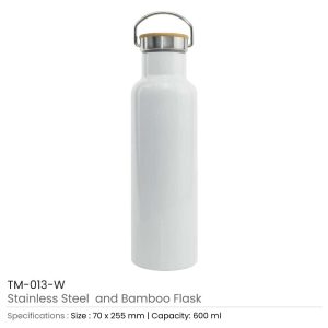 White Stainless Steel Bamboo Flask TM-013-W